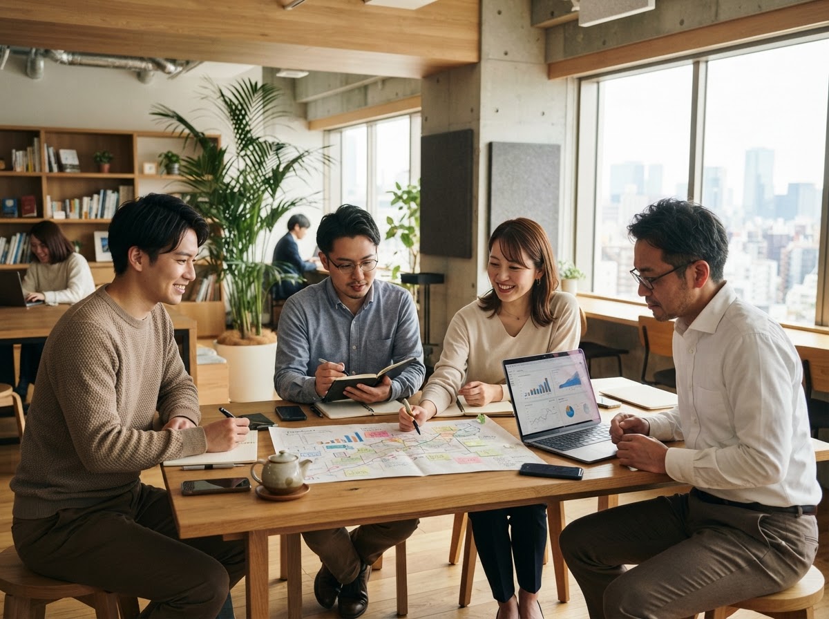 財悠座のデータ解析チームと管理画面のイメージ